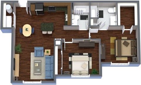Floor plan for 2 beds, 2 baths, 1067 sqft